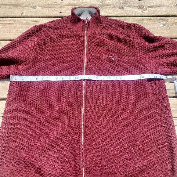 GANT Men’s Textured Full-Zip Sweater Jacket XL Burgundy - Picture 5 of 7